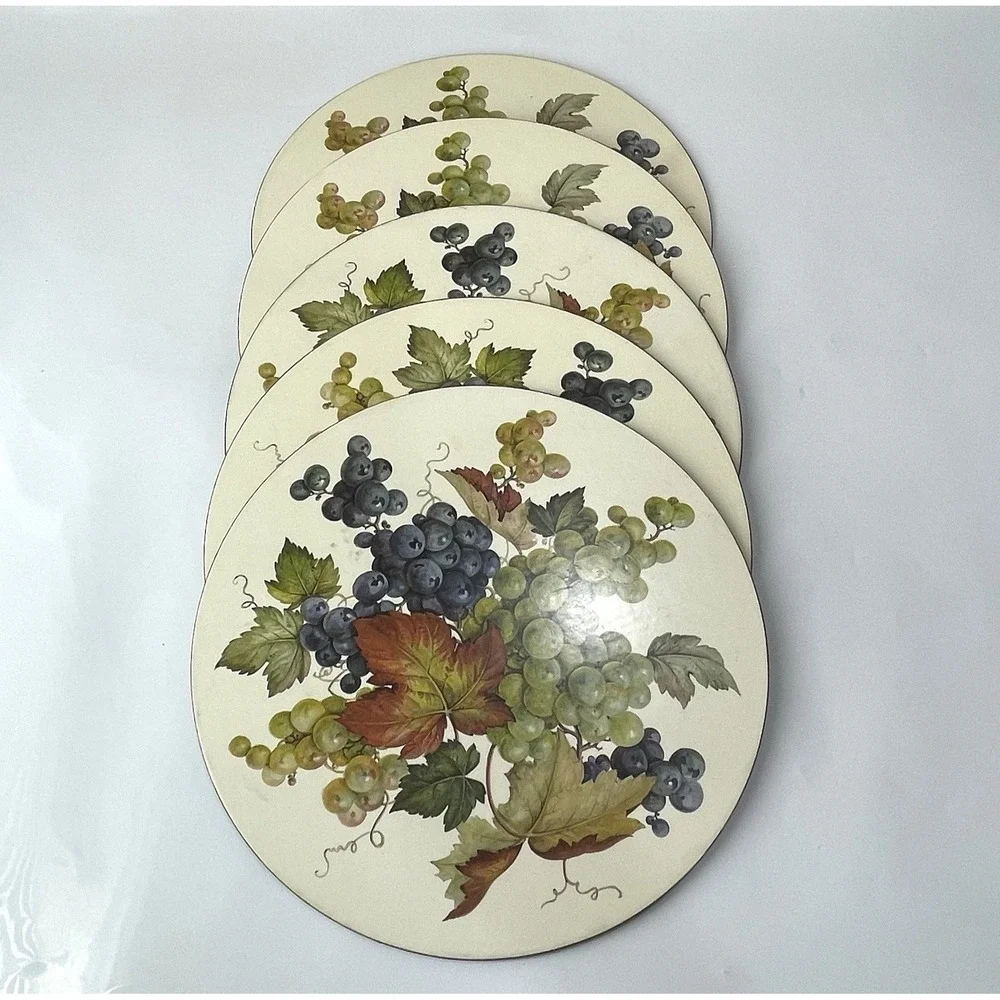 Vintage Pimpernel Round Table Placemats Grape Cluster Cork Back Set Of 5 England